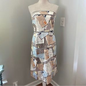 J. Crew Cream Lt. Blue Tan Love Letter Postcard Sundress